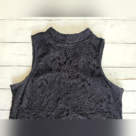 Love Fire Black Soft Lace Tank Dress Mock Neck Asymmetrical Lace Crochet - Picture 6 of 10